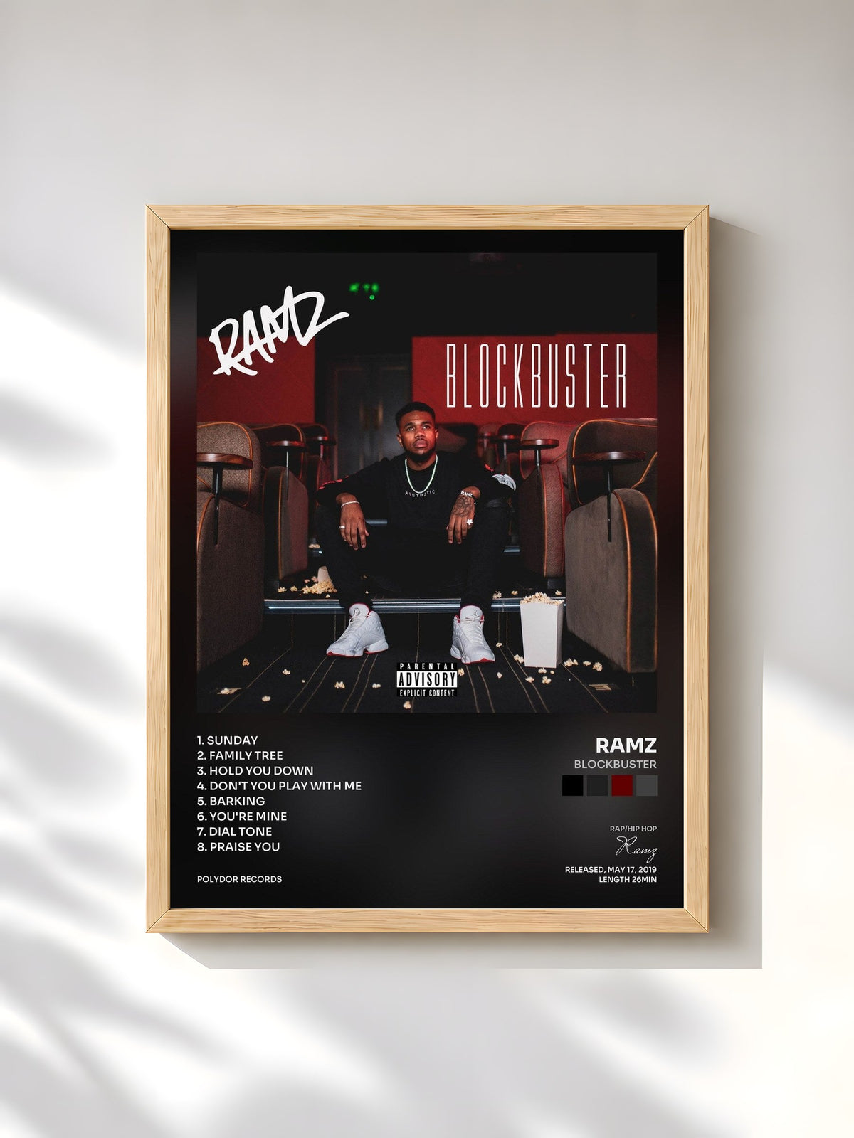 #bois Tableau de l'album Blockbuster de Ramz, cadre en bois brut, imprimé et encadré en France
