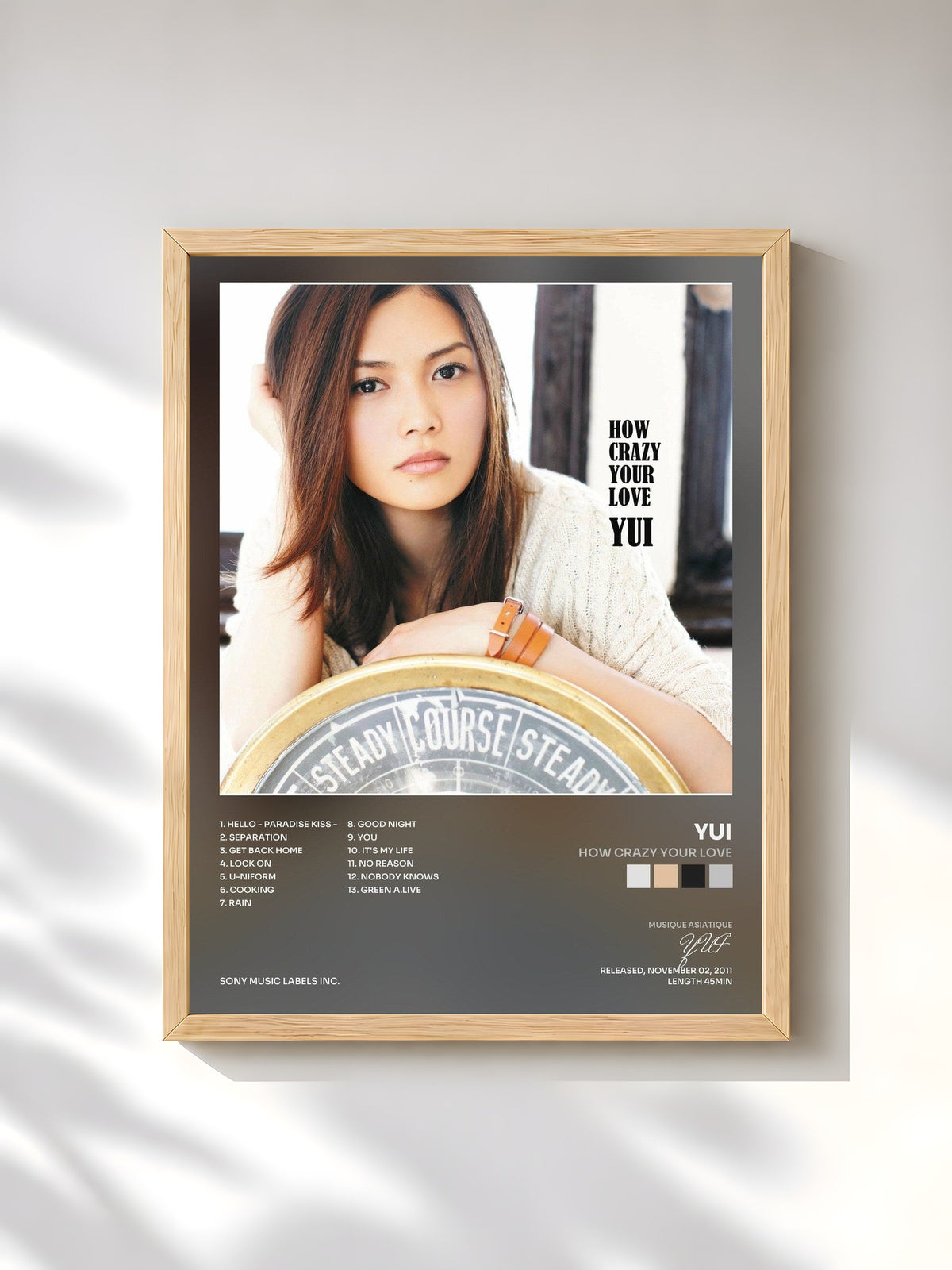 #bois Tableau de l'album How Crazy Your Love de YUI, cadre en bois brut, imprimé et encadré en France