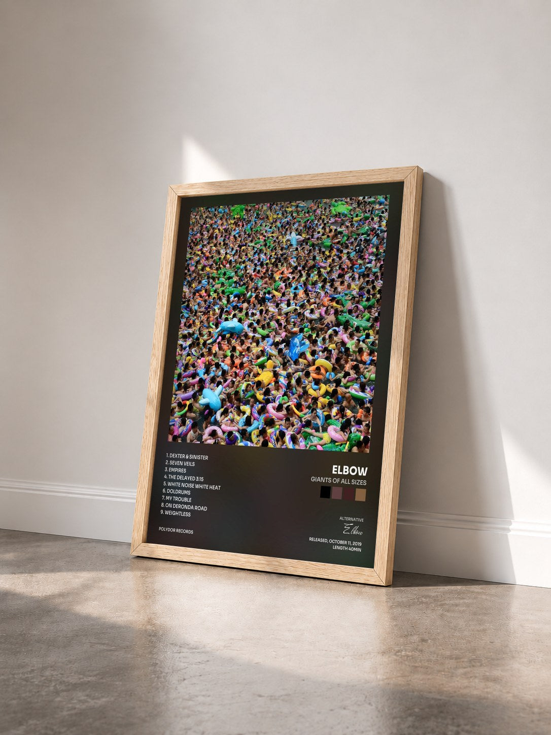 #bois Tableau de l'album Giants of All Sizes de Elbow vu de trois quarts, cadre en bois brut