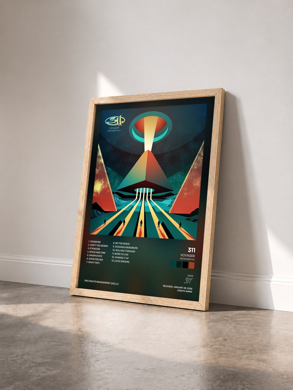 #bois Tableau de l'album Voyager (Instrumentals) de 311 vu de trois quarts, cadre en bois brut