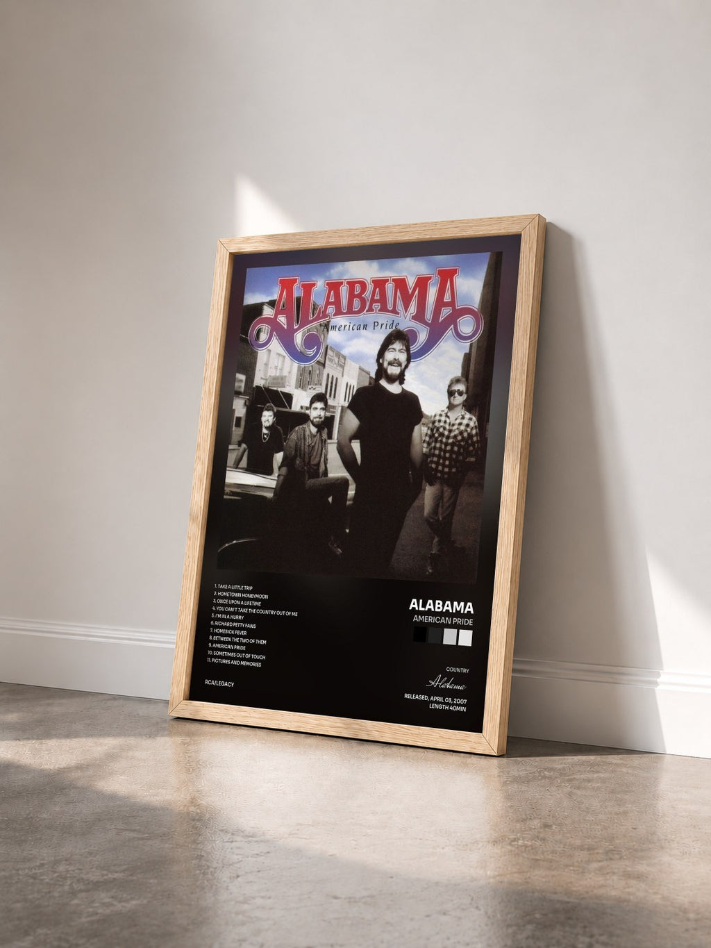 #bois Tableau de l'album American Pride de Alabama vu de trois quarts, cadre en bois brut