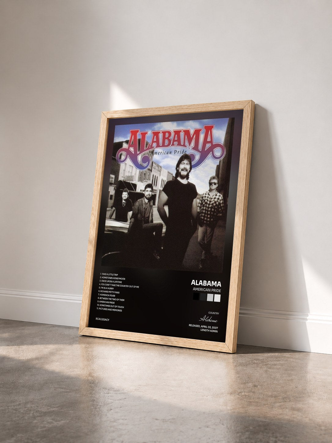 #bois Tableau de l'album American Pride de Alabama vu de trois quarts, cadre en bois brut