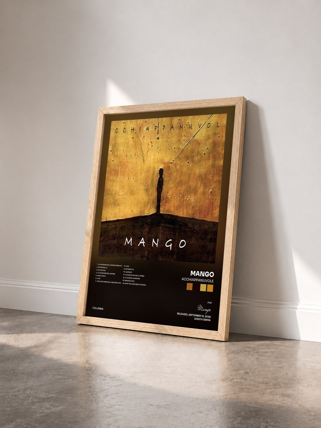#bois Tableau de l'album Acchiappanuvole de Mango vu de trois quarts, cadre en bois brut