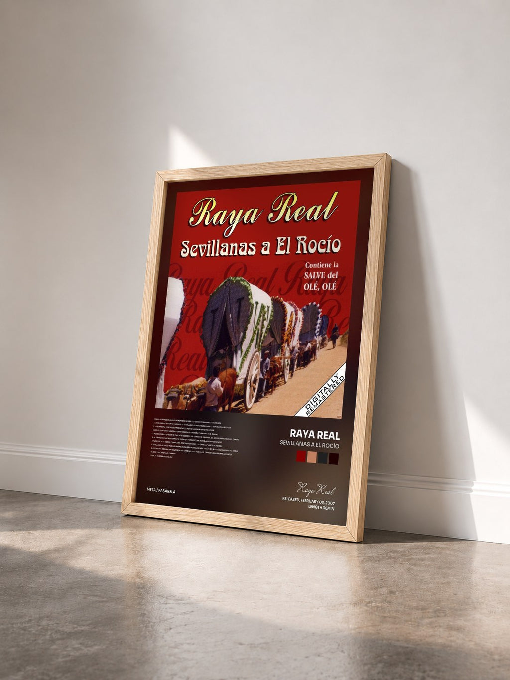 #bois Tableau de l'album Sevillanas a El Rocío de Raya Real vu de trois quarts, cadre en bois brut