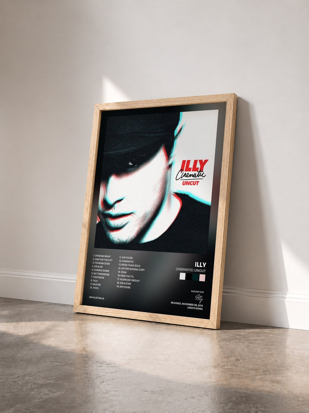 #bois Tableau de l'album Cinematic: Uncut de Illy vu de trois quarts, cadre en bois brut