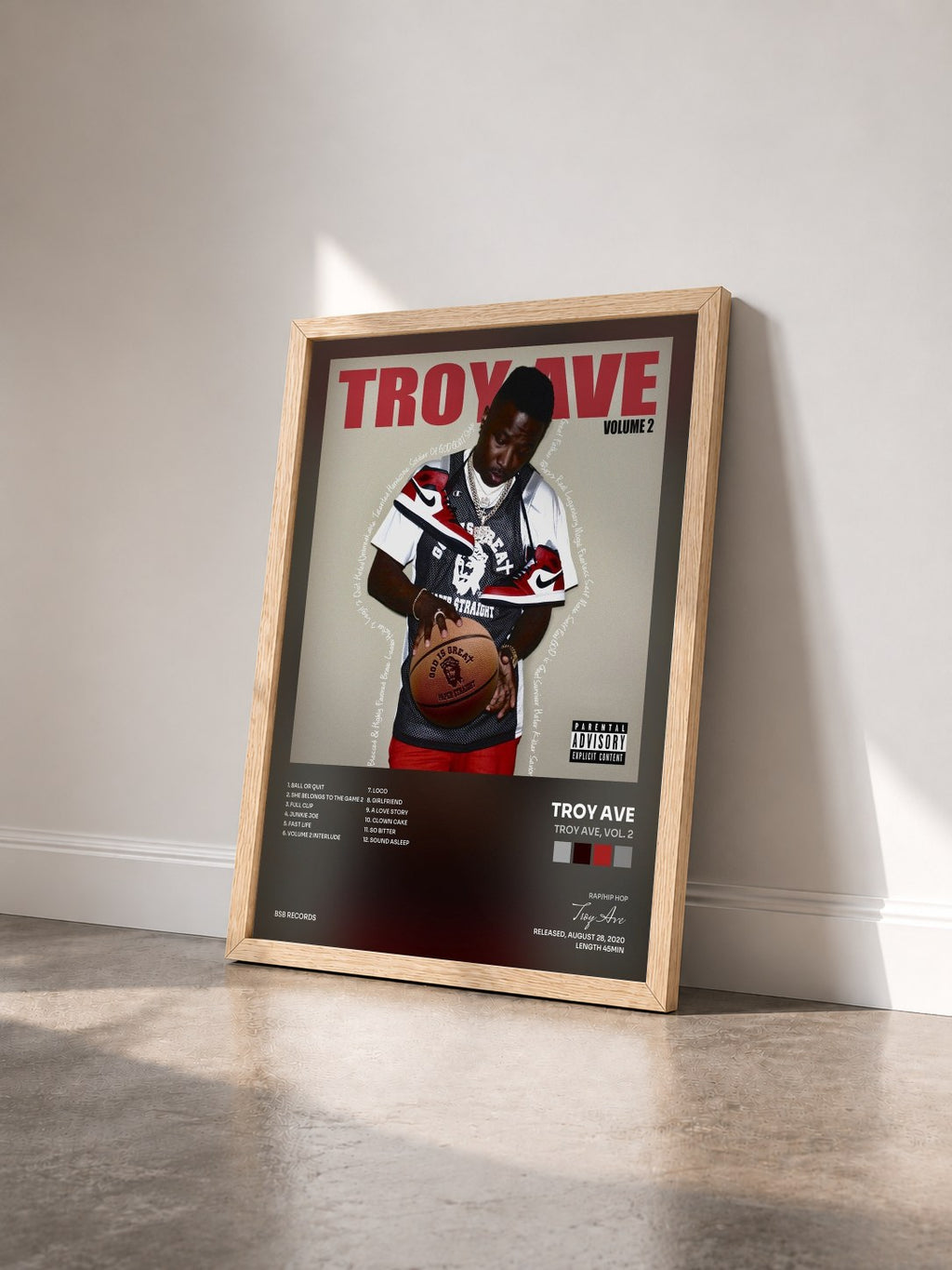#bois Tableau de l'album Troy Ave, Vol. 2 de Troy Ave vu de trois quarts, cadre en bois brut