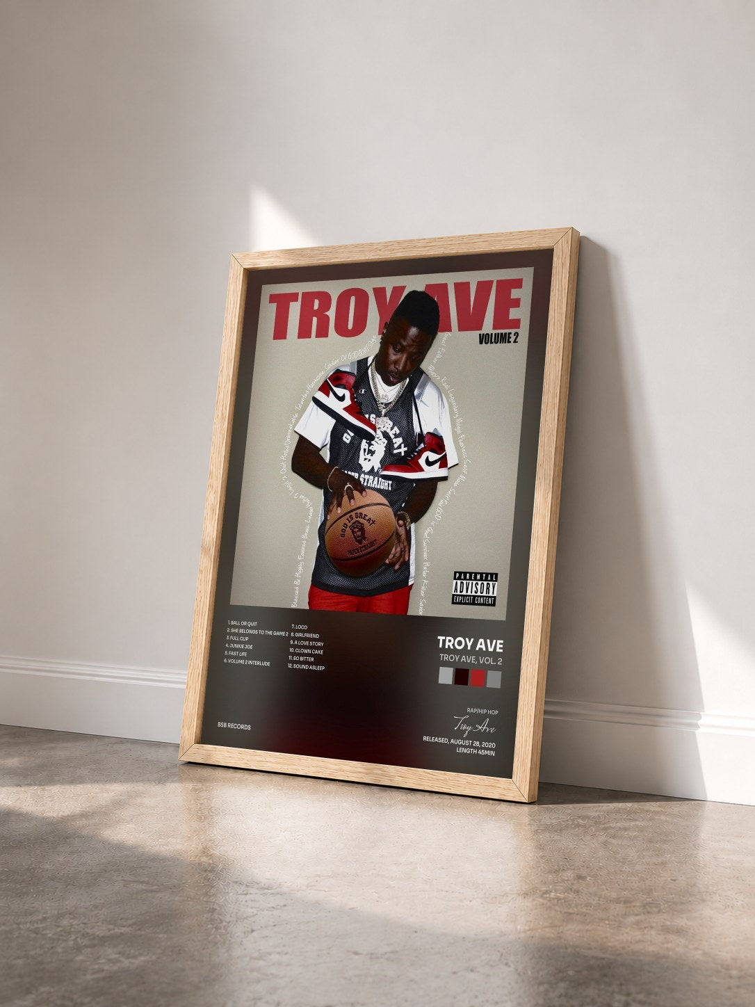 #bois Tableau de l'album Troy Ave, Vol. 2 de Troy Ave vu de trois quarts, cadre en bois brut