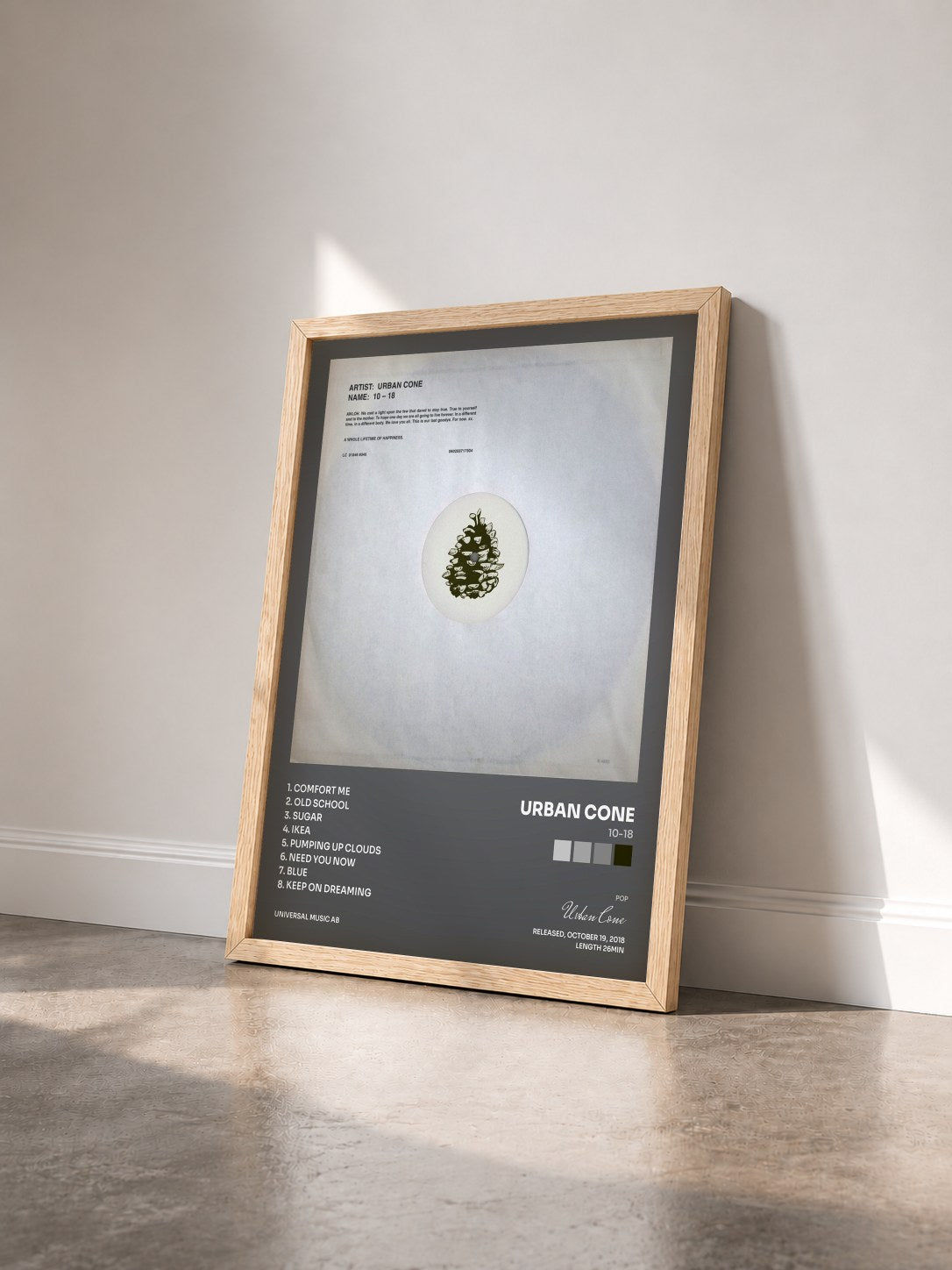 #bois Tableau de l'album 10-18 de Urban Cone vu de trois quarts, cadre en bois brut