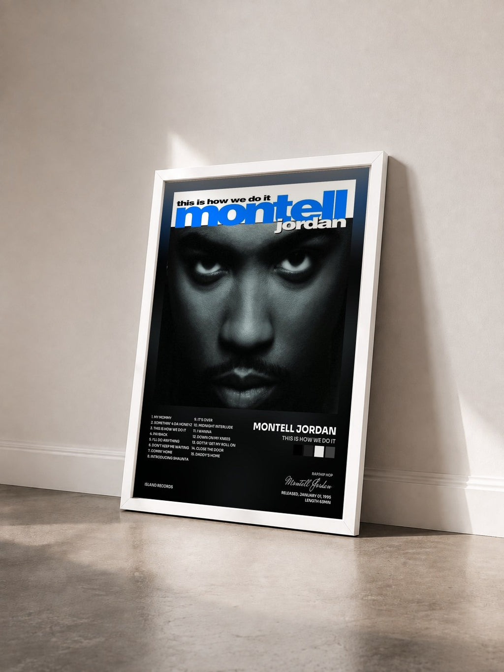 #blanc Tableau de l'album This Is How We Do It de Montell Jordan vu de trois quarts, cadre blanc