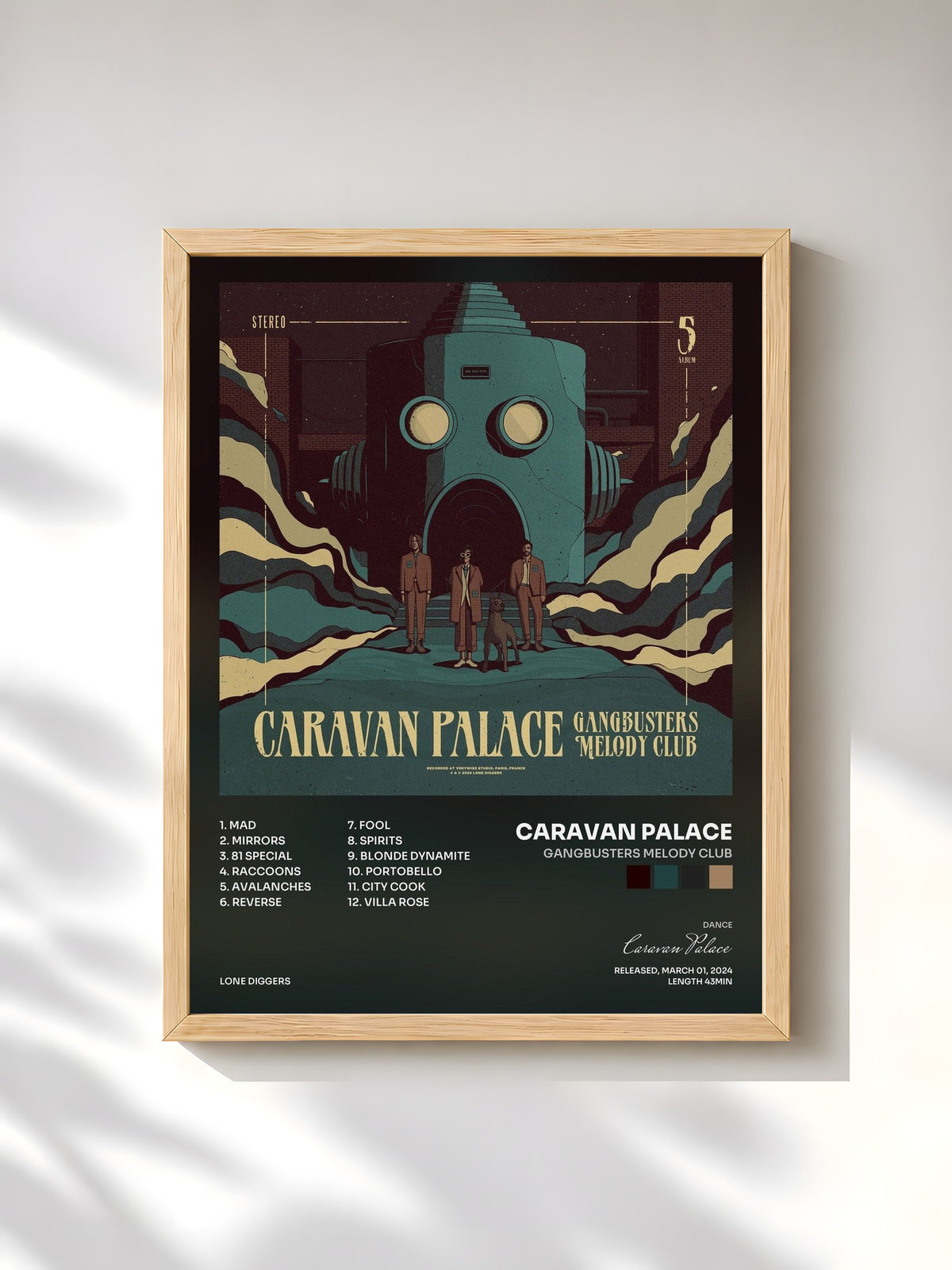#bois Tableau de l'album Gangbusters Melody Club de Caravan Palace, cadre en bois brut, imprimé et encadré en France