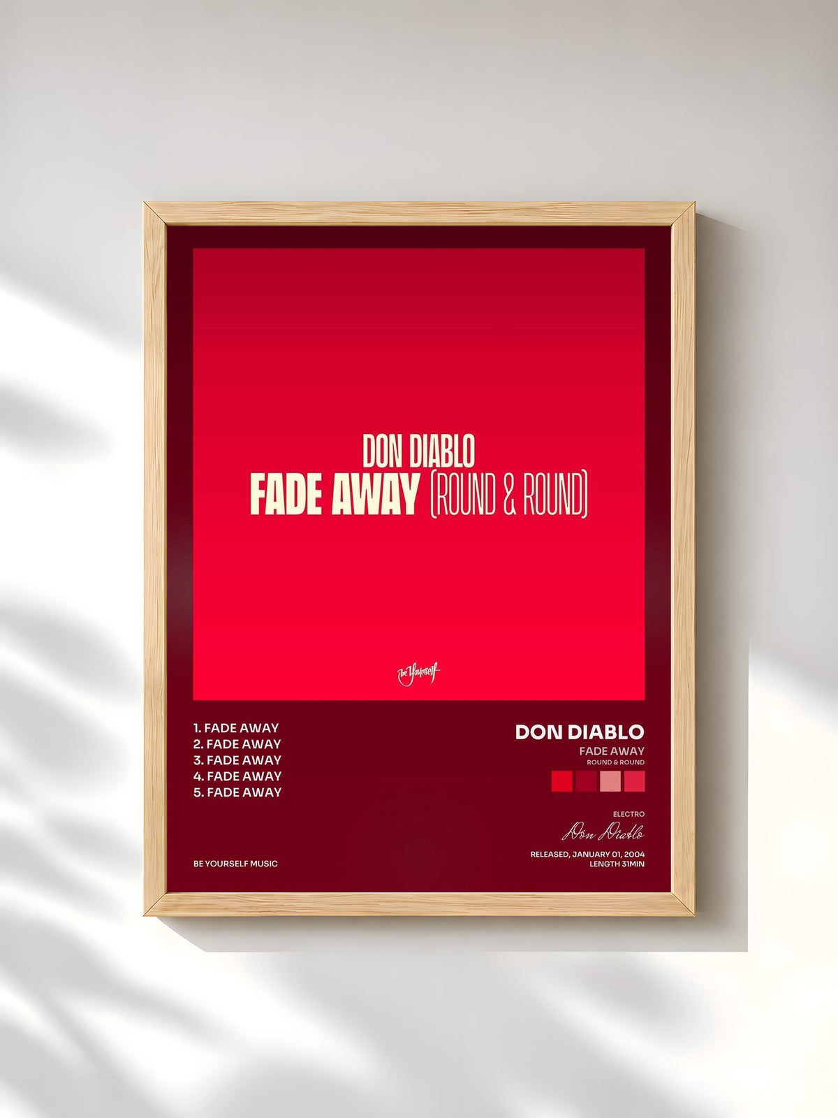 #bois Tableau de l'album Fade Away (Round & Round) de Don Diablo, cadre en bois brut, imprimé et encadré en France