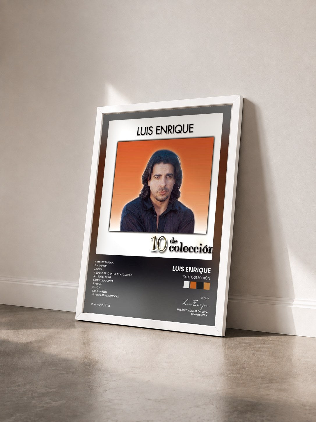 #blanc Tableau de l'album 10 De Colección de Luis Enrique vu de trois quarts, cadre blanc
