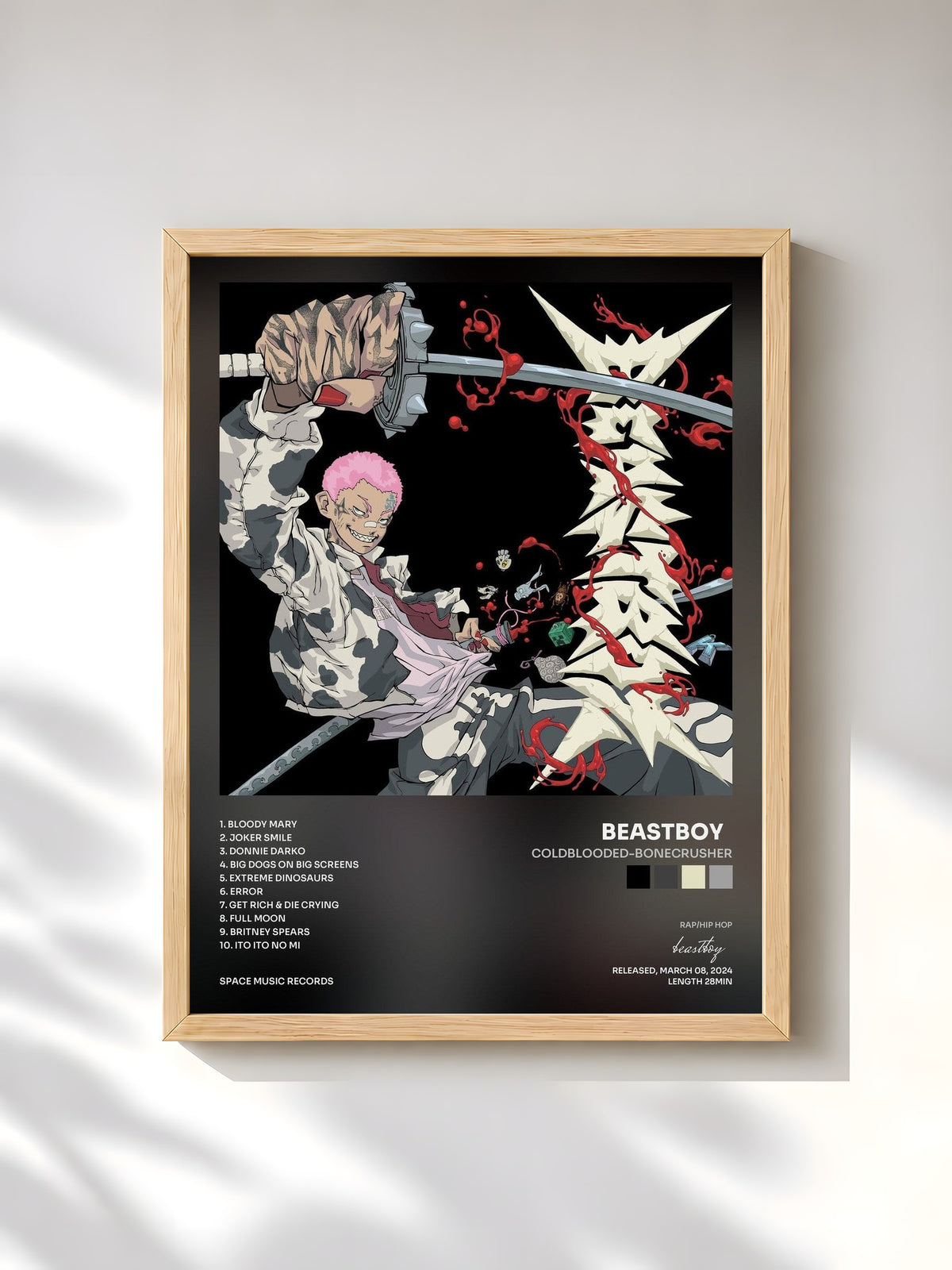 #bois Tableau de l'album COLDBLOODED-BONECRUSHER de beastboy  , cadre en bois brut, imprimé et encadré en France