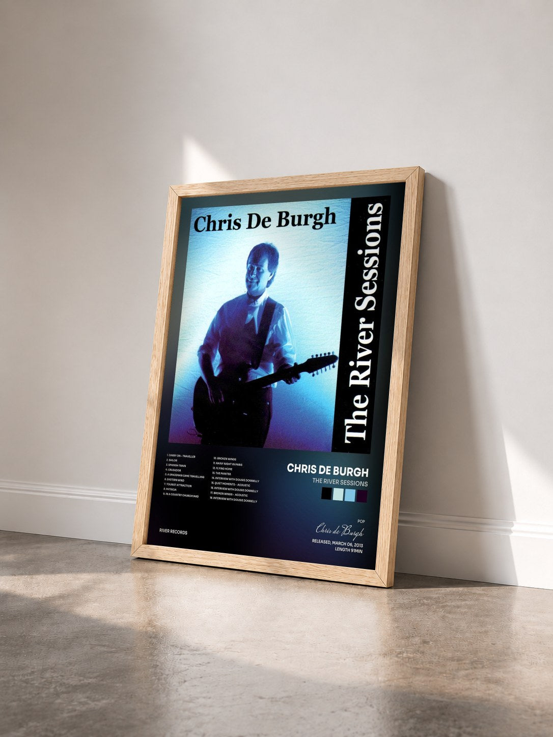 #bois Tableau de l'album The River Sessions de Chris de Burgh vu de trois quarts, cadre en bois brut