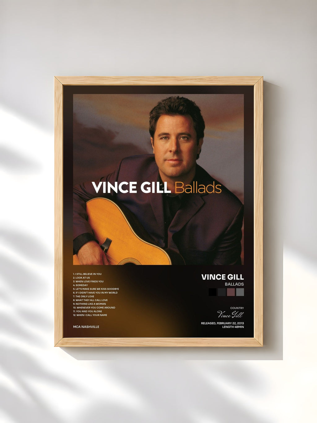 #bois Tableau de l'album Ballads de Vince Gill, cadre en bois brut, imprimé et encadré en France