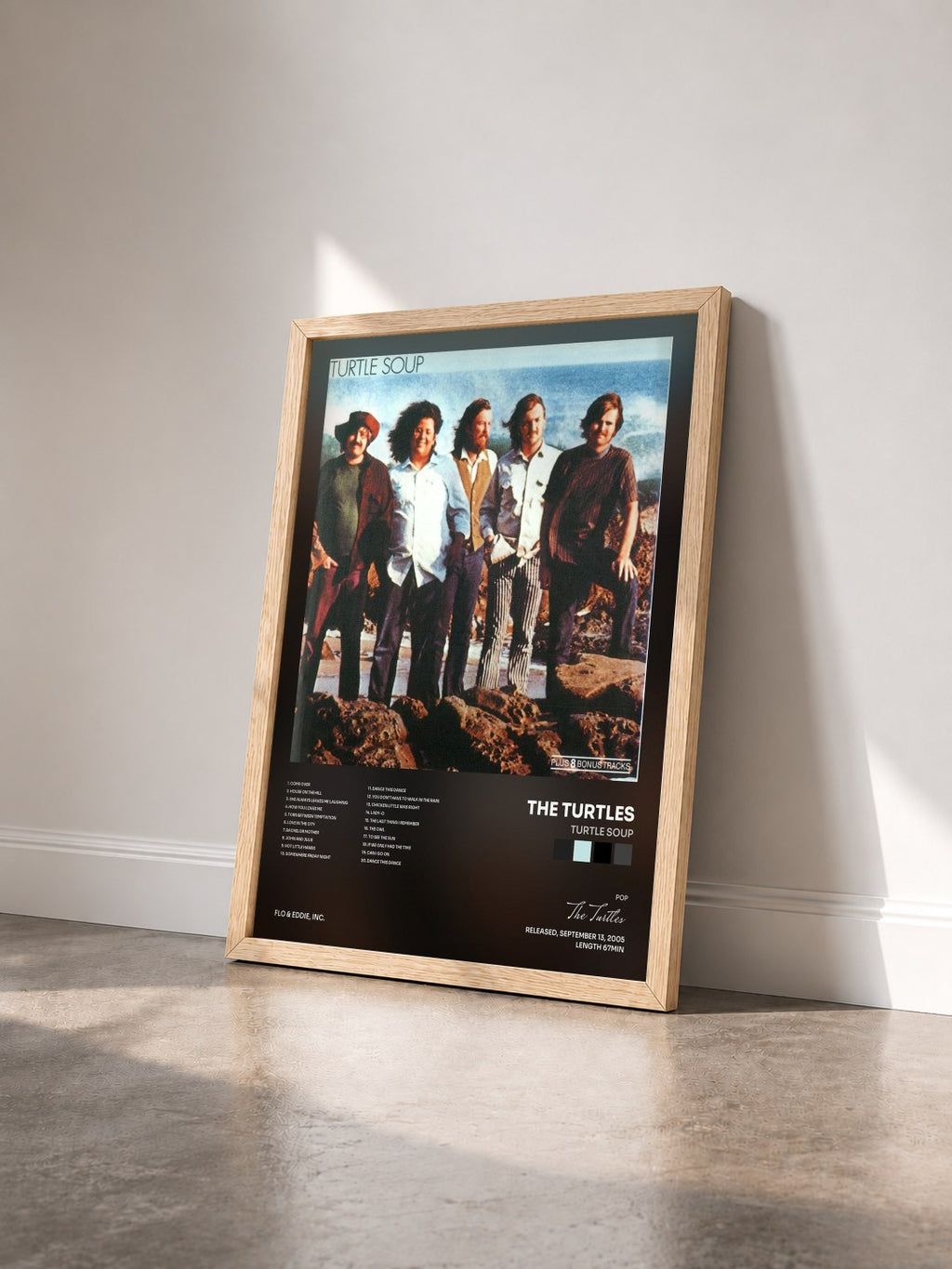 #bois Tableau de l'album Turtle Soup de The Turtles vu de trois quarts, cadre en bois brut