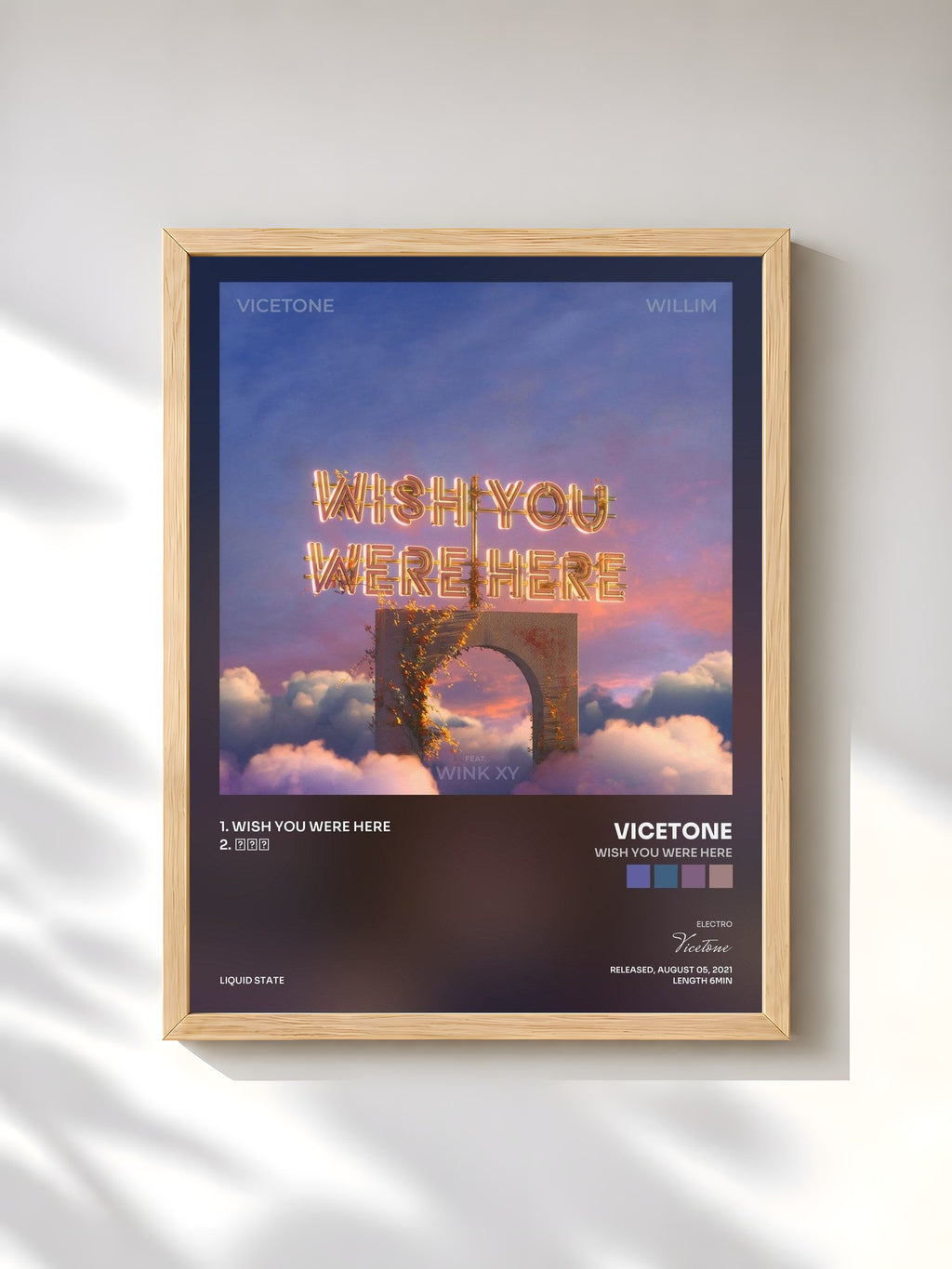#bois Tableau de l'album Wish You Were Here de Vicetone, cadre en bois brut, imprimé et encadré en France