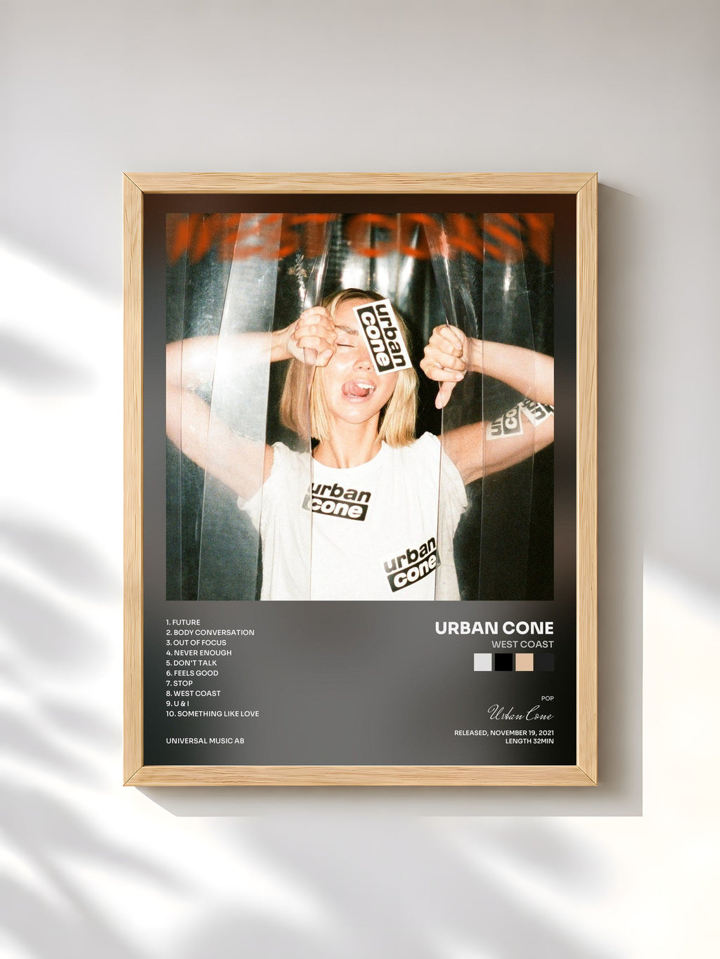 #bois Tableau de l'album West Coast de Urban Cone, cadre en bois brut, imprimé et encadré en France