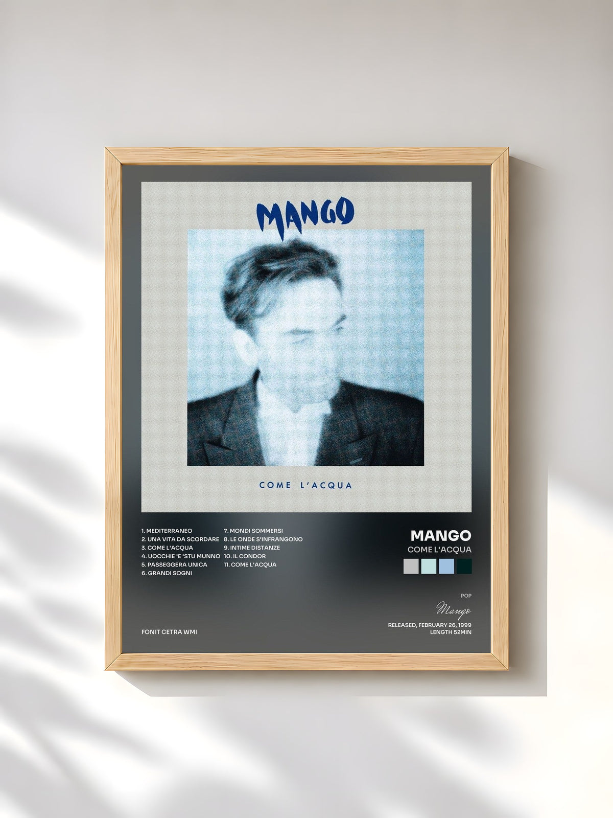 #bois Tableau de l'album Come l'acqua de Mango, cadre en bois brut, imprimé et encadré en France