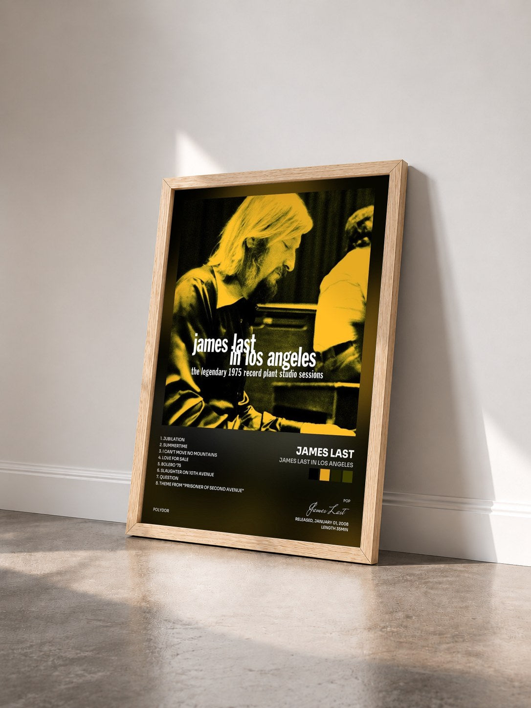 #bois Tableau de l'album James Last In Los Angeles de James Last vu de trois quarts, cadre en bois brut