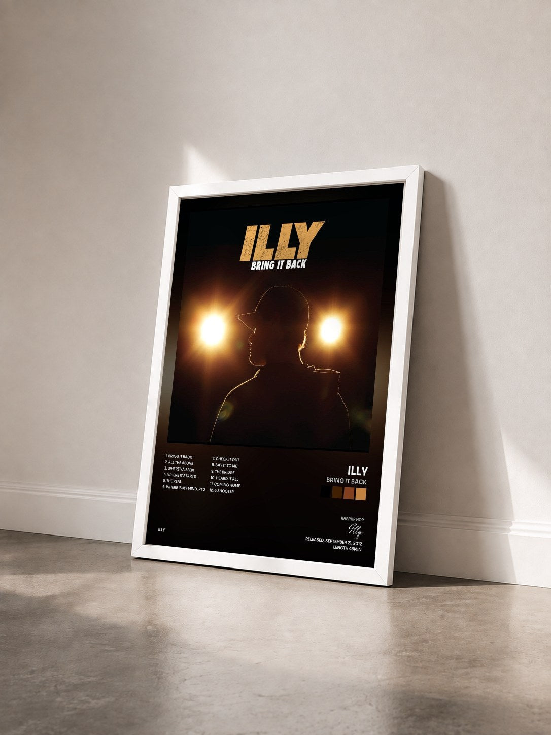 #blanc Tableau de l'album Bring It Back de Illy vu de trois quarts, cadre blanc