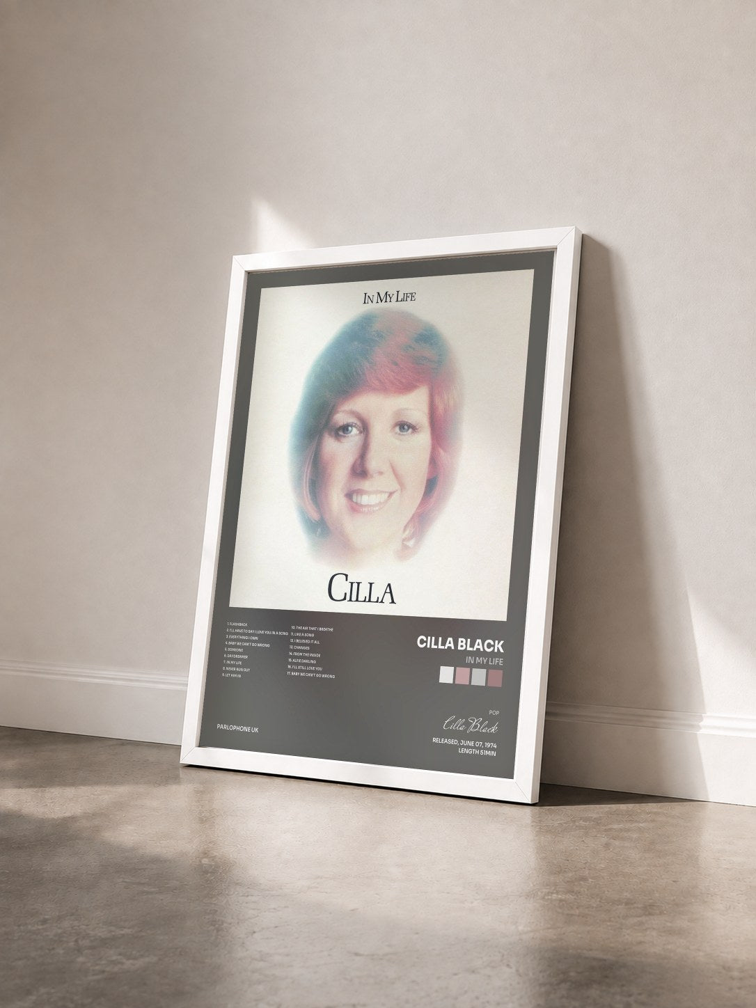 #blanc Tableau de l'album In My Life de Cilla Black vu de trois quarts, cadre blanc