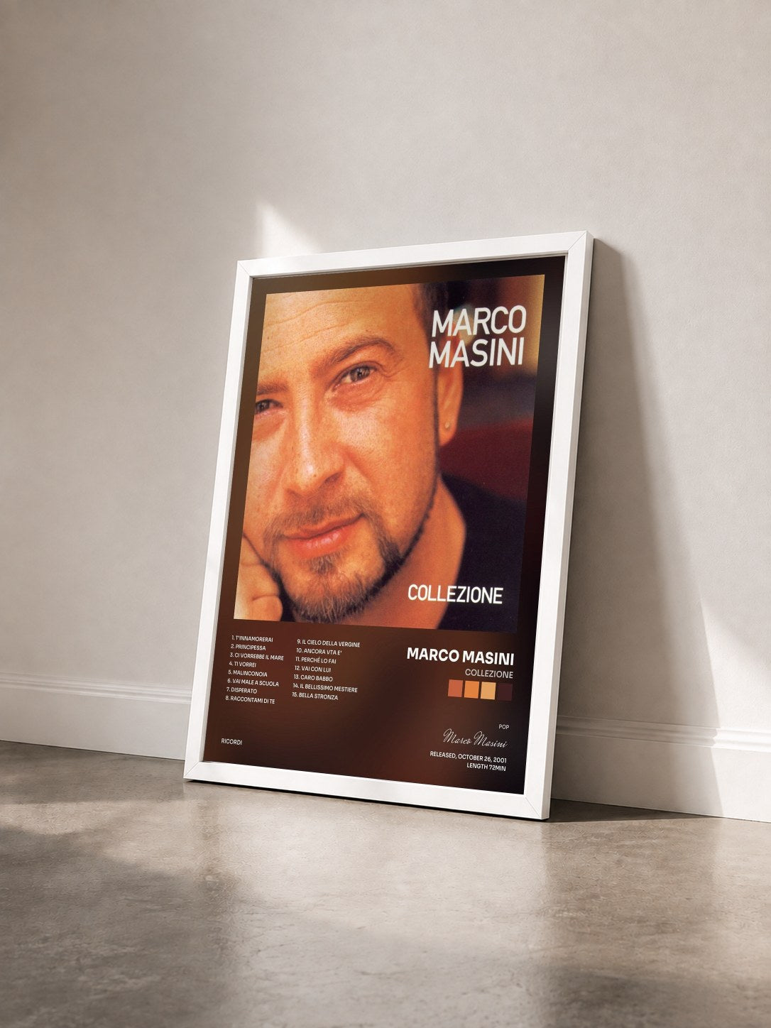 #blanc Tableau de l'album Collezione de Marco Masini vu de trois quarts, cadre blanc