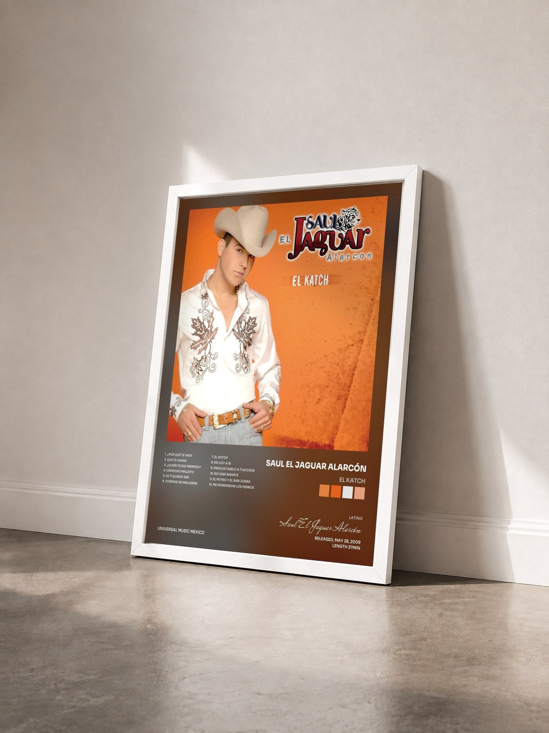 #blanc Tableau de l'album El Katch de Saul El Jaguar Alarcón vu de trois quarts, cadre blanc