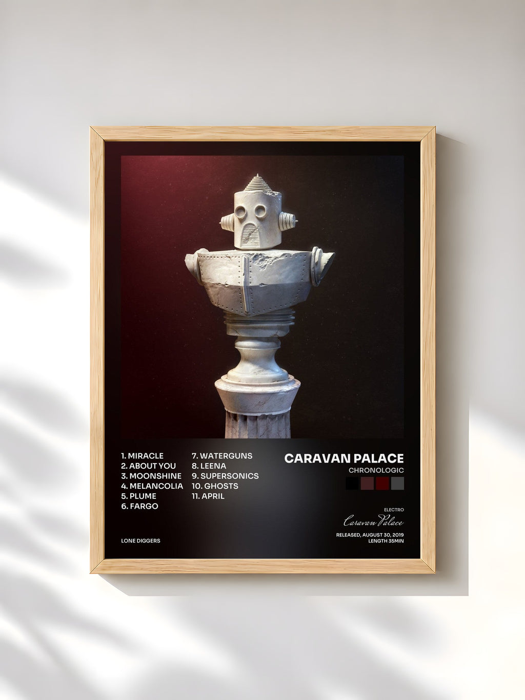 #bois Tableau de l'album Chronologic de Caravan Palace, cadre en bois brut, imprimé et encadré en France