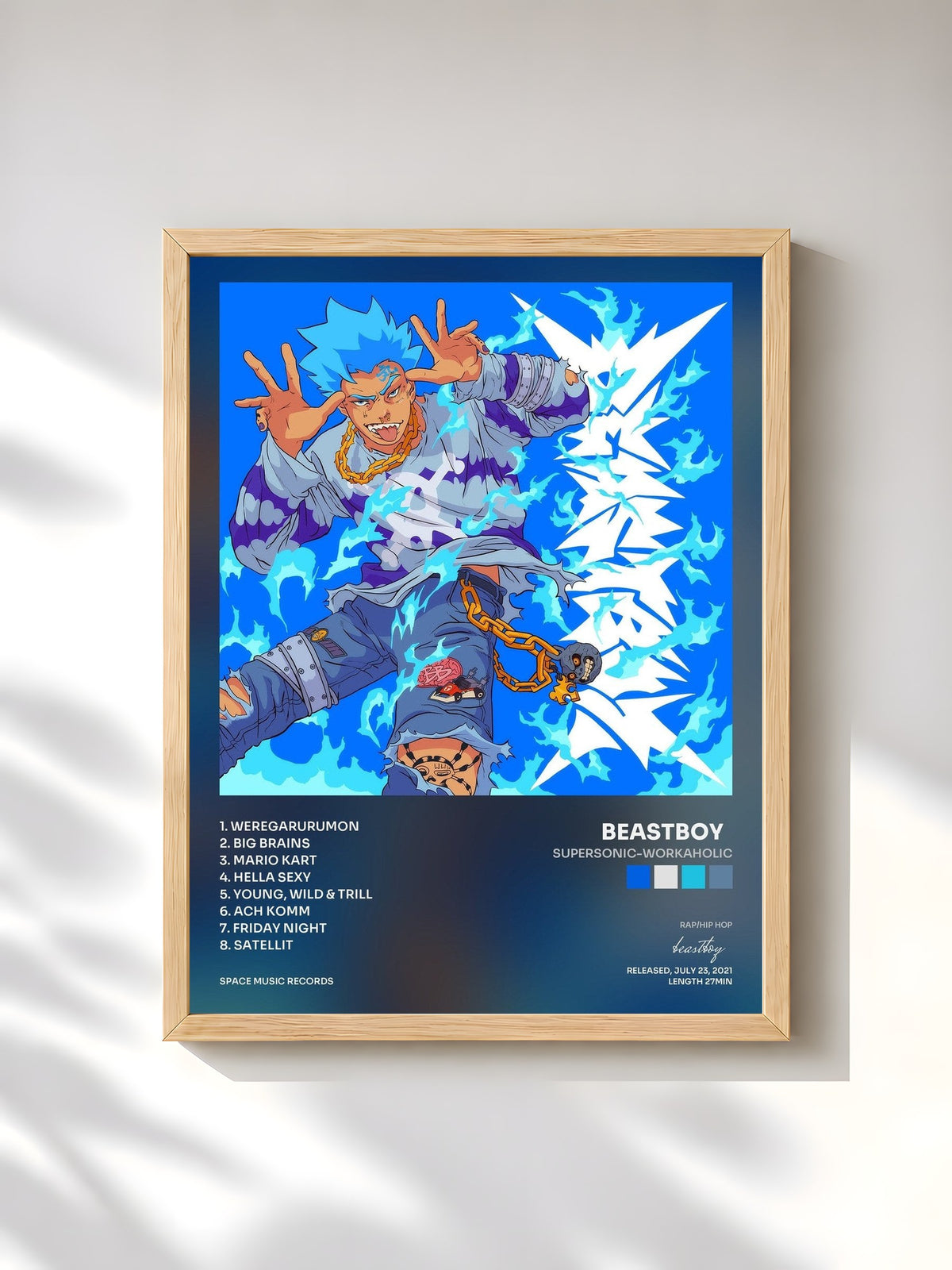 #bois Tableau de l'album SUPERSONIC-WORKAHOLIC de beastboy  , cadre en bois brut, imprimé et encadré en France