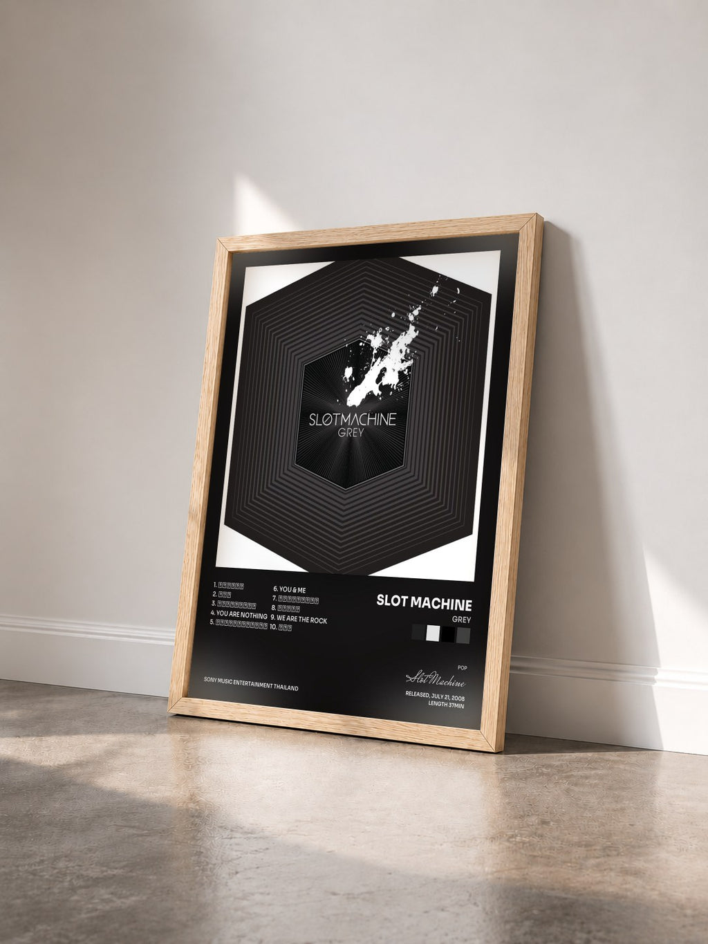 #bois Tableau de l'album Grey de Slot Machine vu de trois quarts, cadre en bois brut