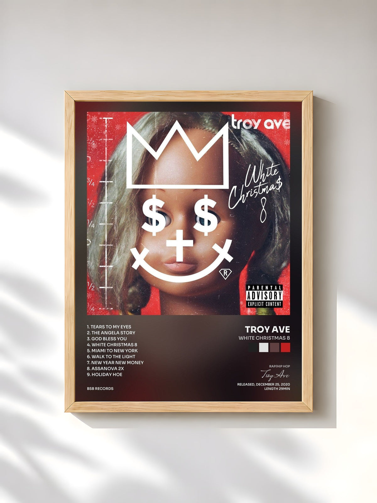 #bois Tableau de l'album White Christmas 8 de Troy Ave, cadre en bois brut, imprimé et encadré en France