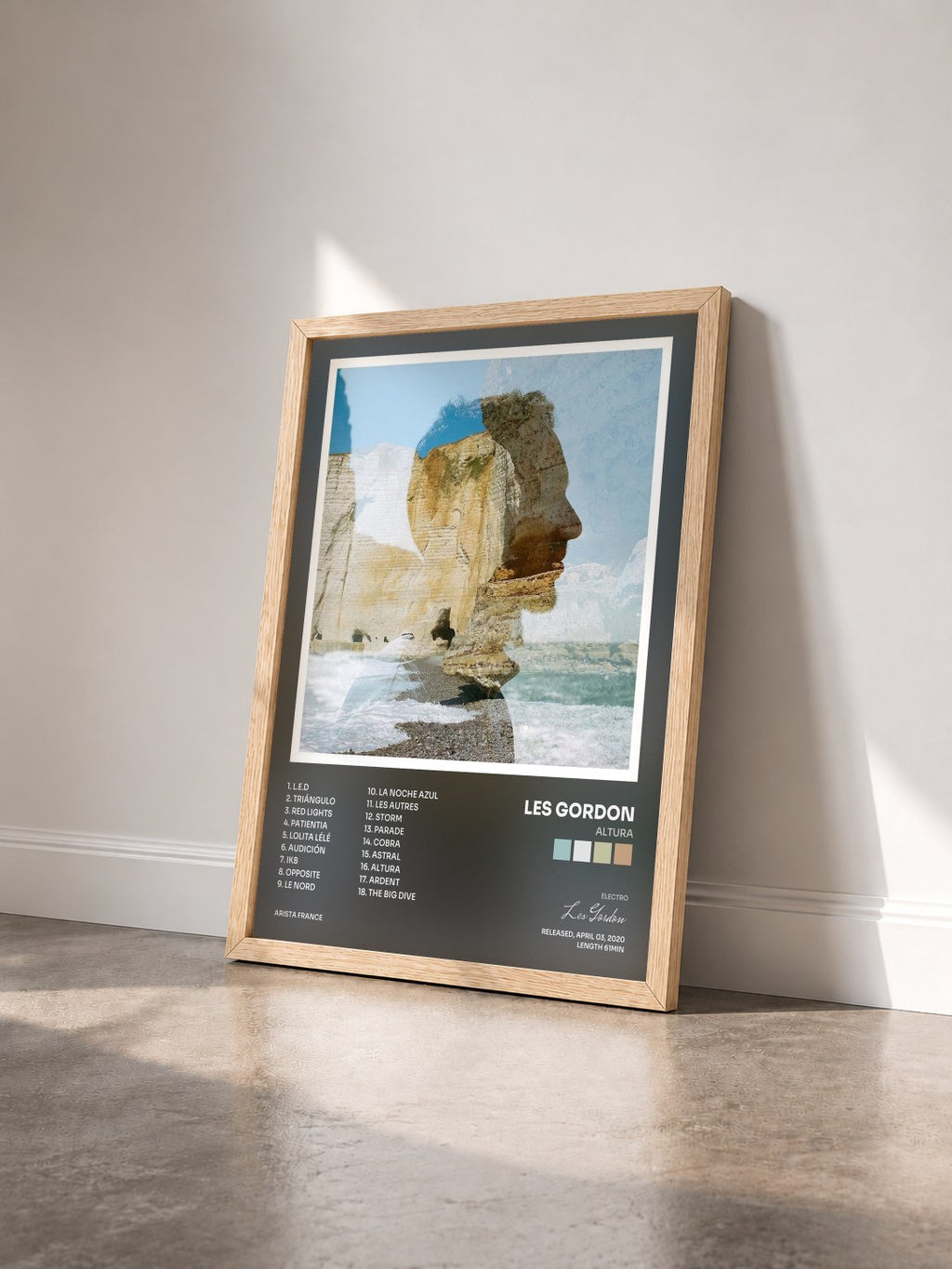 #bois Tableau de l'album ALTURA de Les Gordon vu de trois quarts, cadre en bois brut