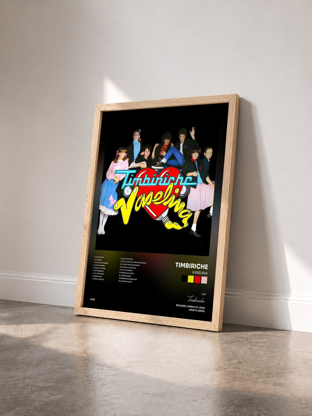 #bois Tableau de l'album Vaselina de Timbiriche vu de trois quarts, cadre en bois brut