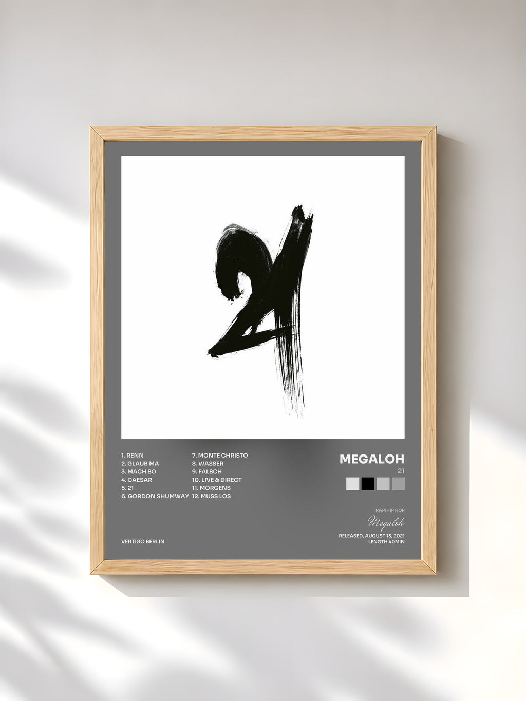 #bois Tableau de l'album 21 de Megaloh, cadre en bois brut, imprimé et encadré en France
