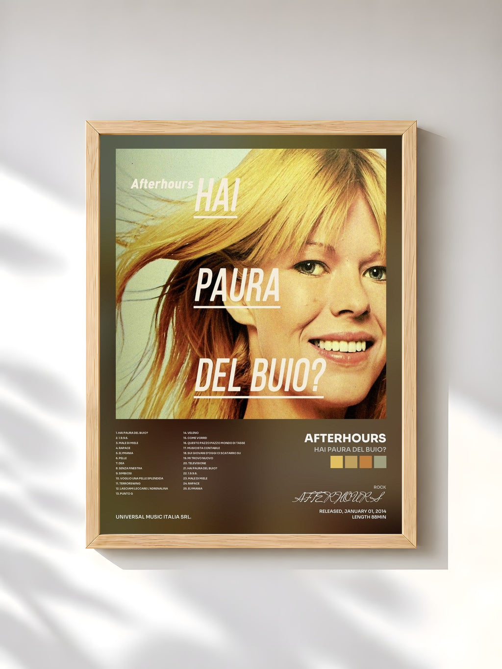 #bois Tableau de l'album Hai Paura Del Buio? de AFTERHOURS, cadre en bois brut, imprimé et encadré en France