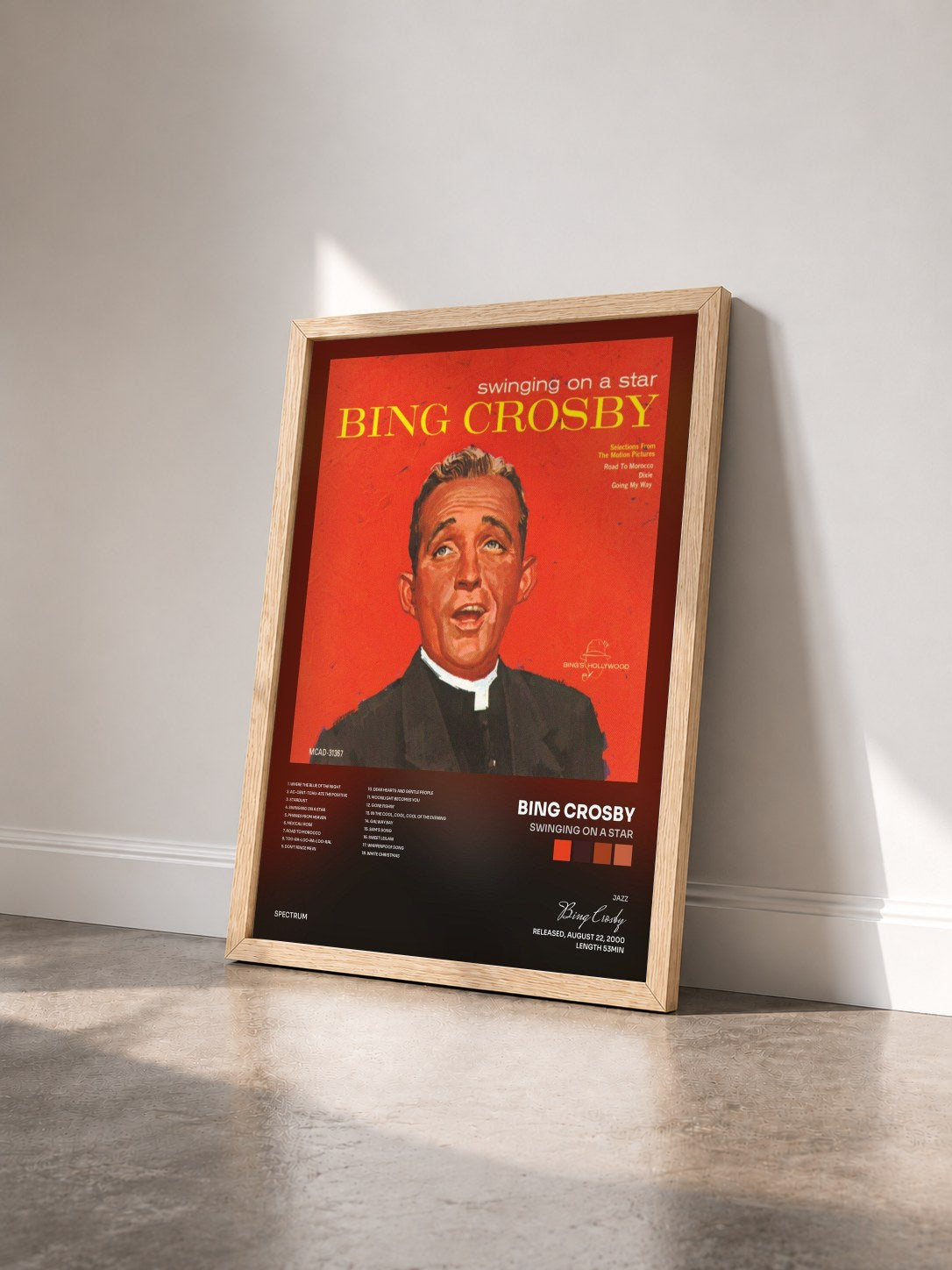 #bois Tableau de l'album Swinging On A Star de Bing Crosby vu de trois quarts, cadre en bois brut