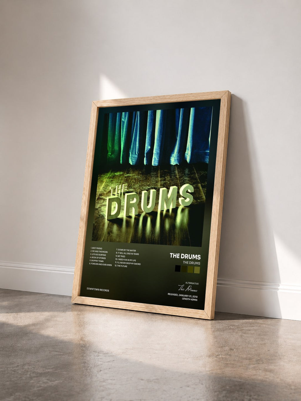 #bois Tableau de l'album The Drums de The Drums vu de trois quarts, cadre en bois brut