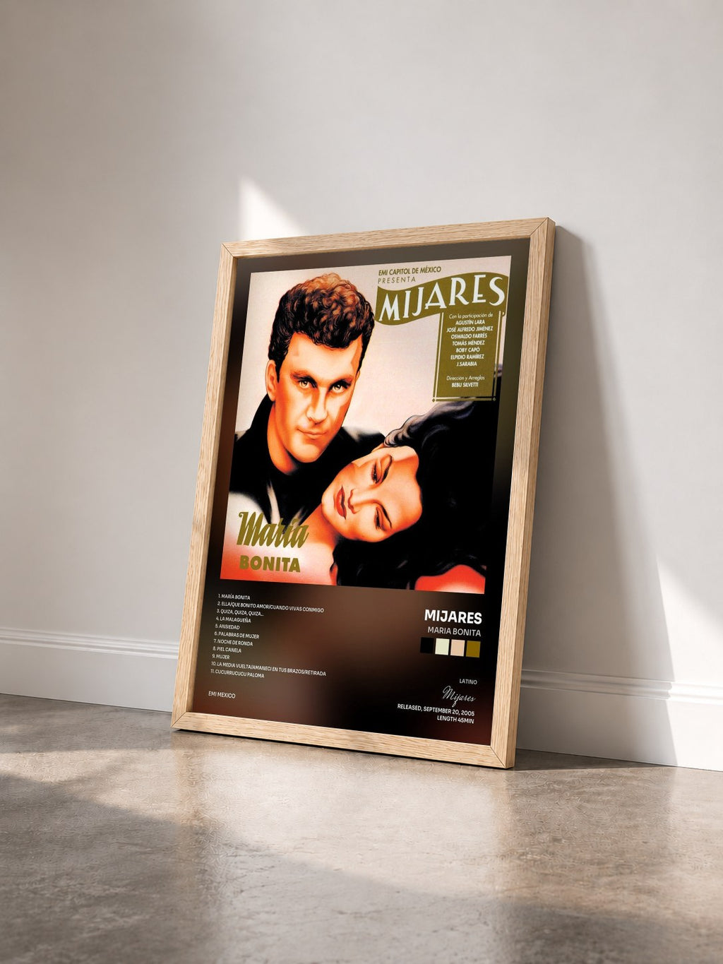 #bois Tableau de l'album Maria Bonita de Mijares vu de trois quarts, cadre en bois brut