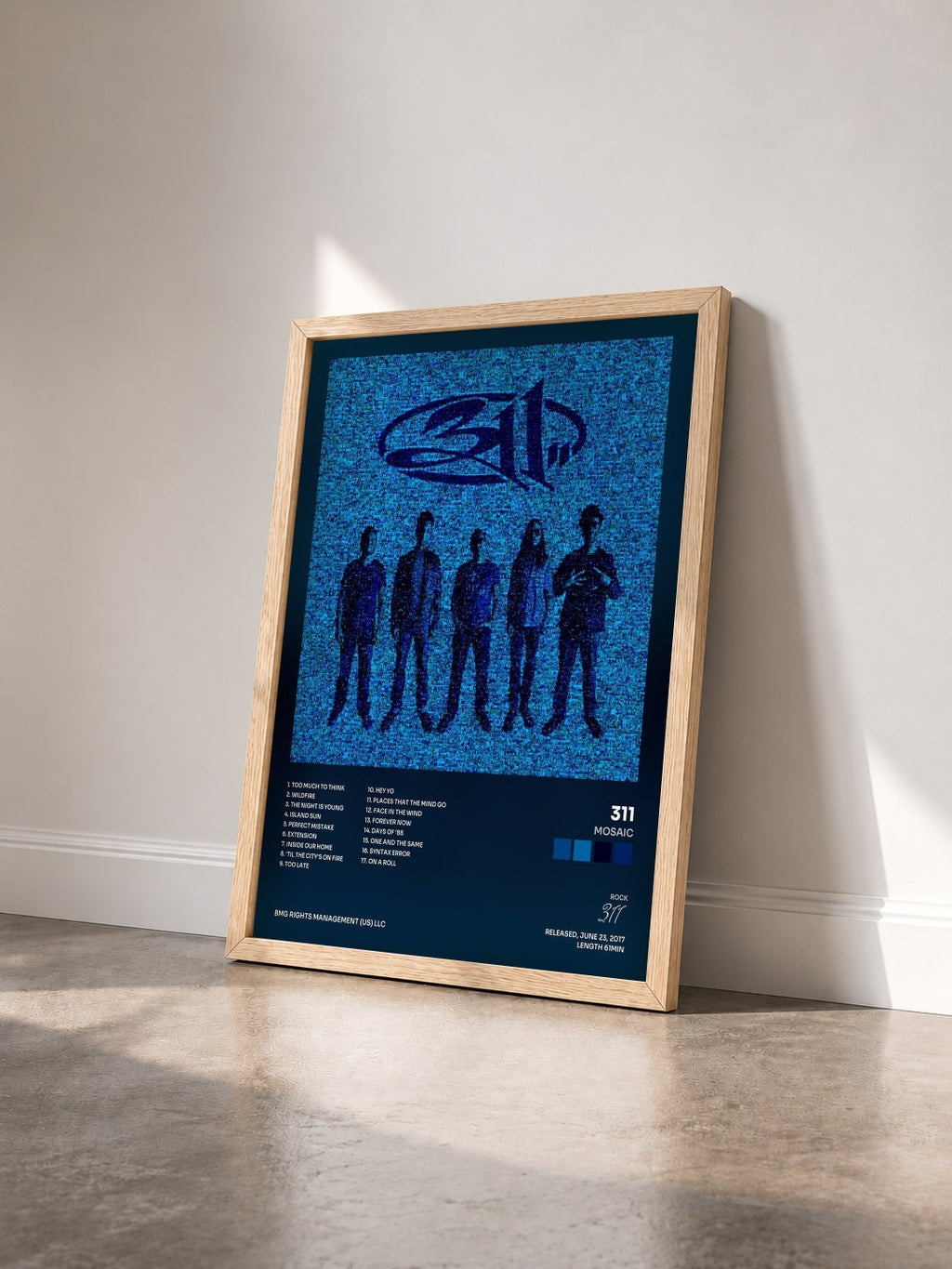 #bois Tableau de l'album Mosaic de 311 vu de trois quarts, cadre en bois brut
