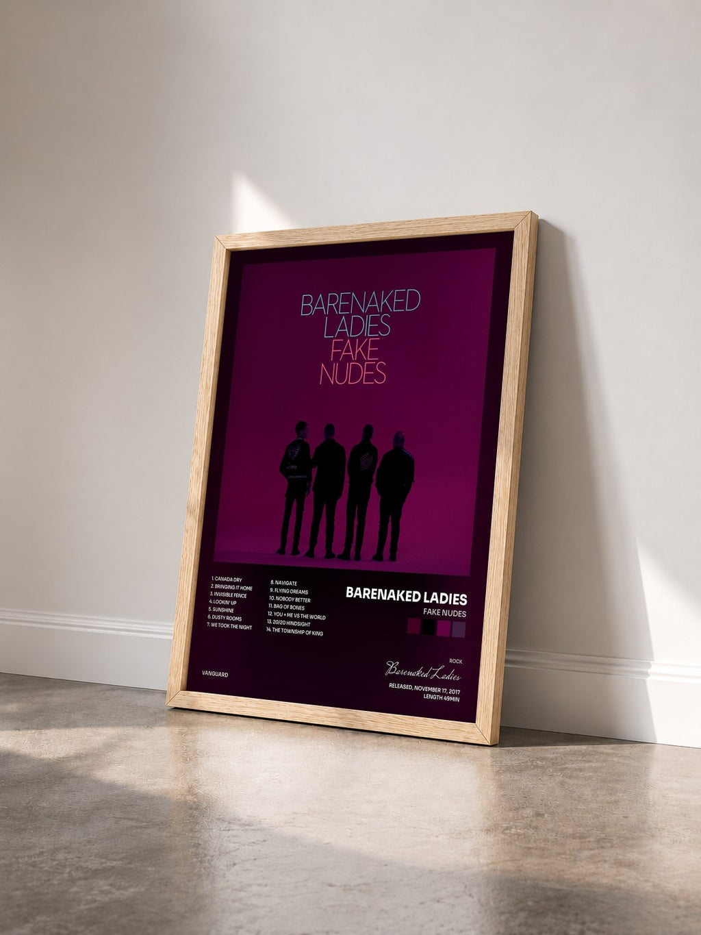 #bois Tableau de l'album Fake Nudes de Barenaked Ladies vu de trois quarts, cadre en bois brut