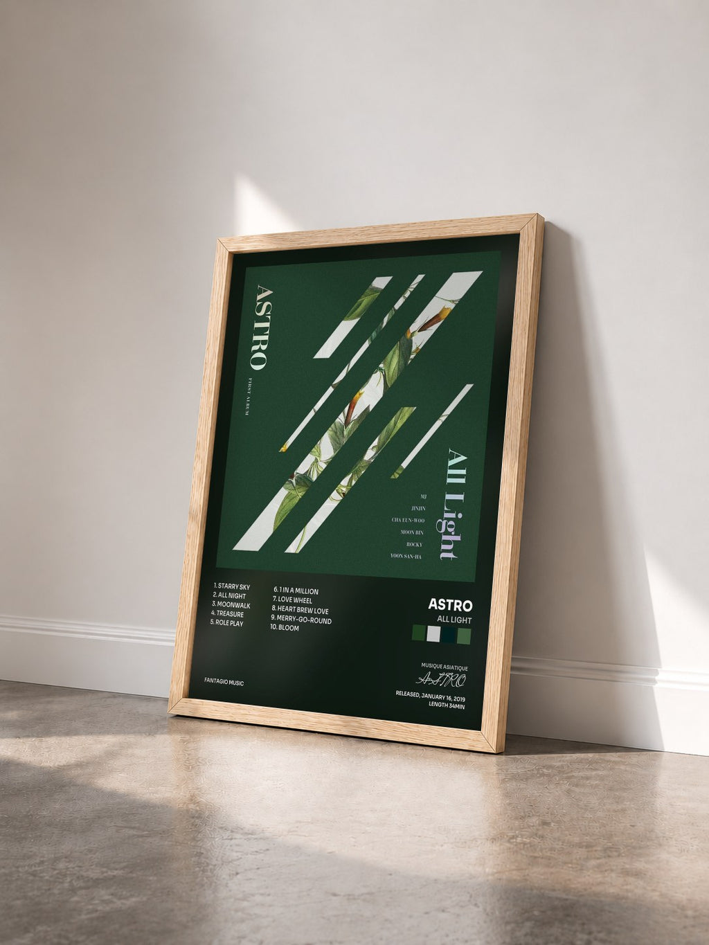 #bois Tableau de l'album All Light de ASTRO vu de trois quarts, cadre en bois brut