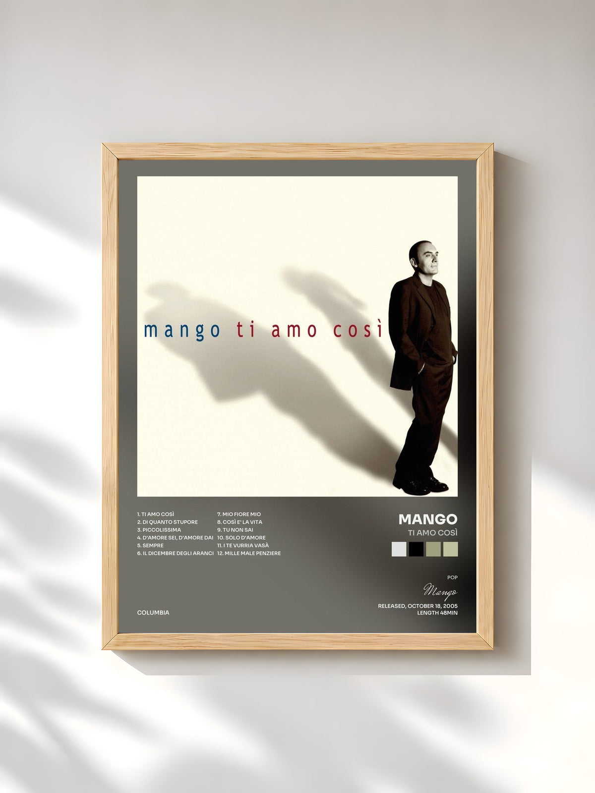 #bois Tableau de l'album Ti Amo Così de Mango, cadre en bois brut, imprimé et encadré en France