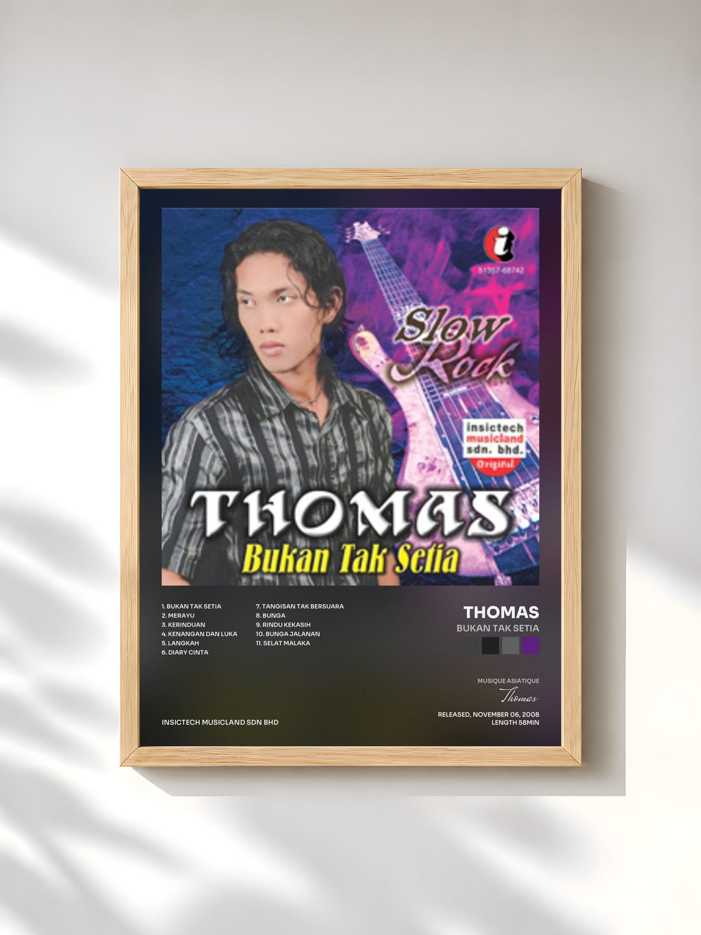 #bois Tableau de l'album Bukan Tak Setia de Thomas, cadre en bois brut, imprimé et encadré en France