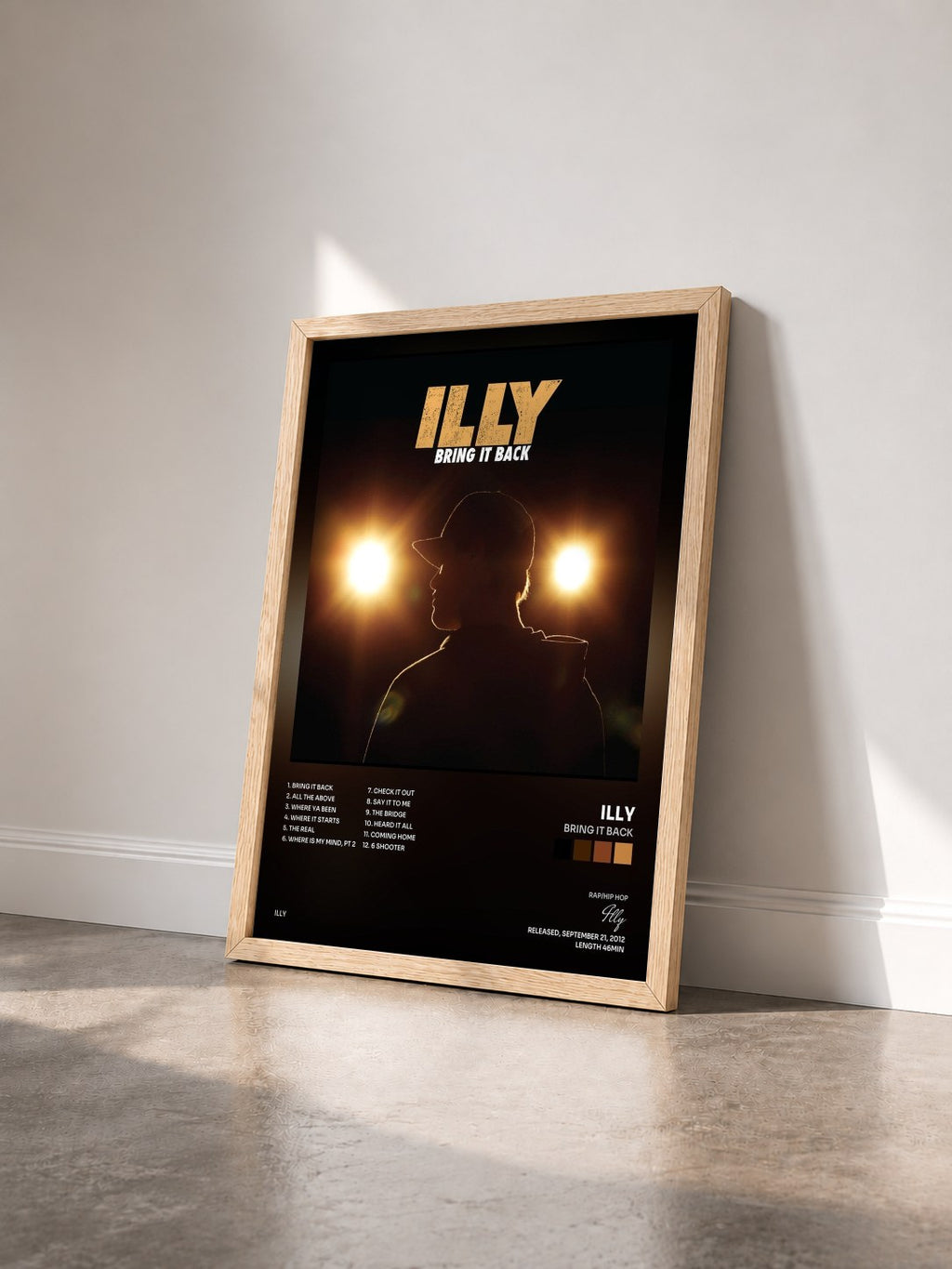 #bois Tableau de l'album Bring It Back de Illy vu de trois quarts, cadre en bois brut