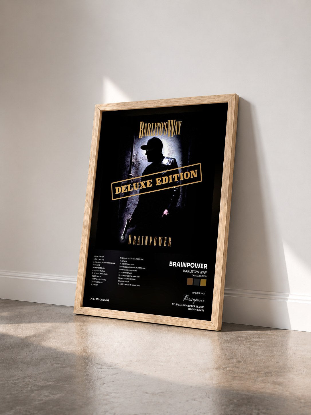 #bois Tableau de l'album Barlito's Way (Deluxe Edition) de Brainpower vu de trois quarts, cadre en bois brut