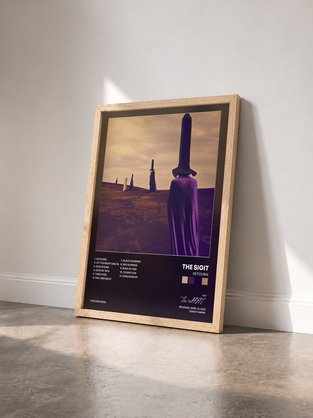 #bois Tableau de l'album Detourn de The SIGIT vu de trois quarts, cadre en bois brut