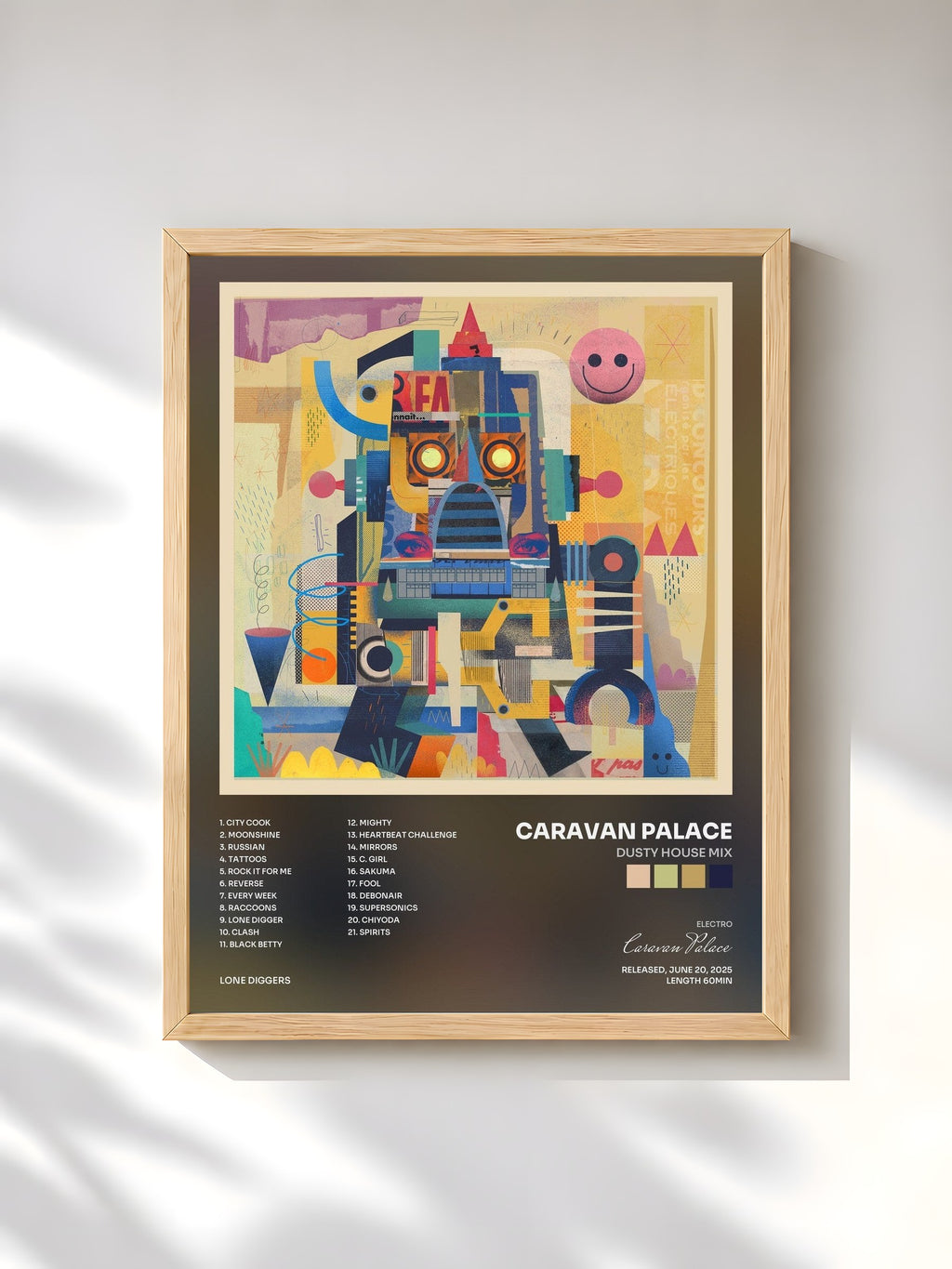 #bois Tableau de l'album Dusty House Mix de Caravan Palace, cadre en bois brut, imprimé et encadré en France
