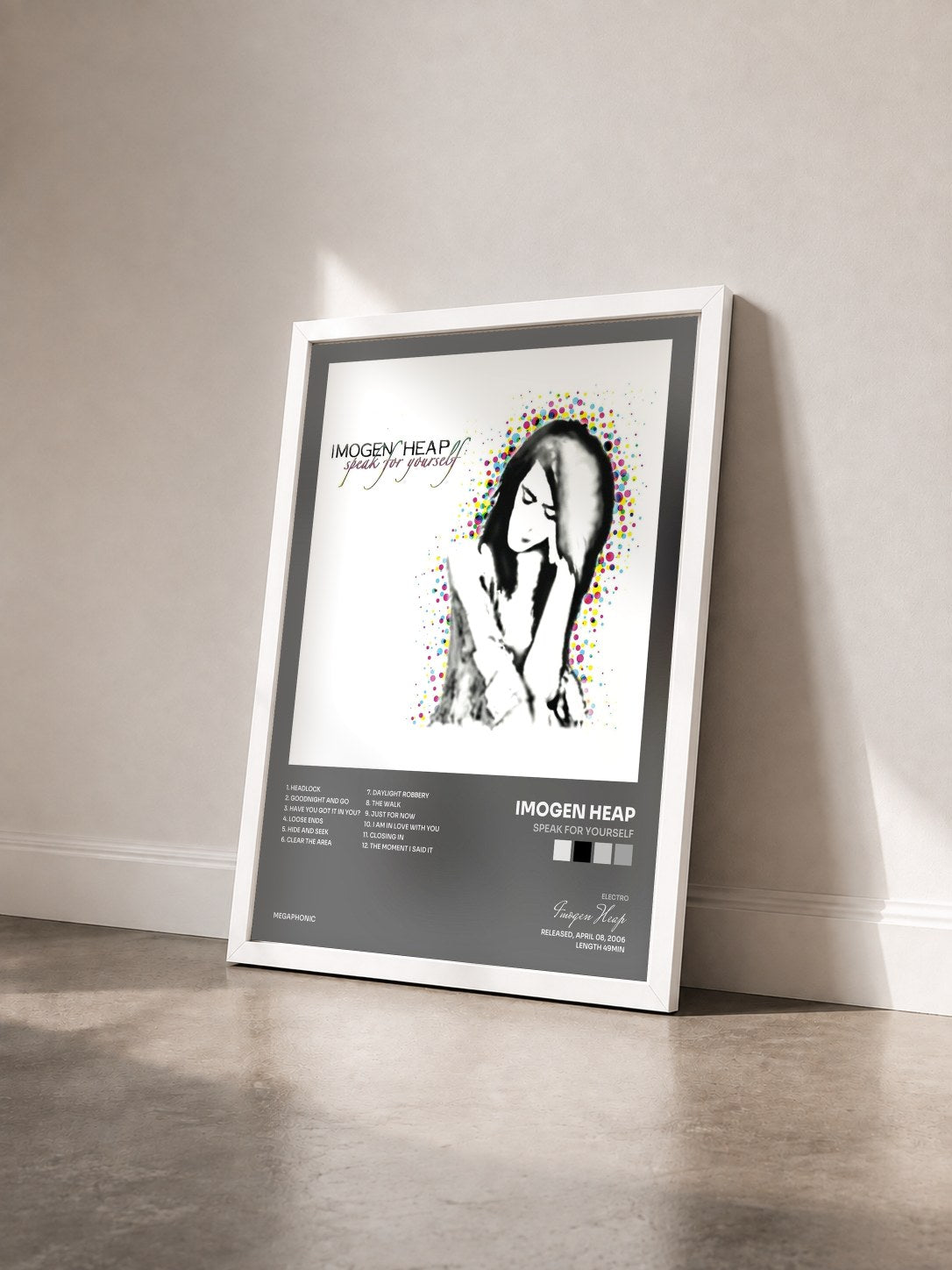 #blanc Tableau de l'album Speak for Yourself de Imogen Heap vu de trois quarts, cadre blanc