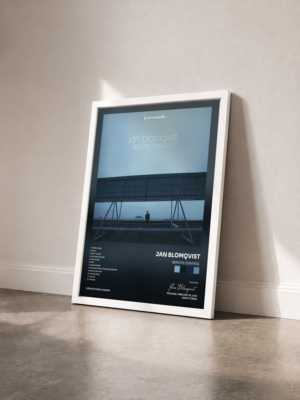 #blanc Tableau de l'album Remote Control de Jan Blomqvist vu de trois quarts, cadre blanc